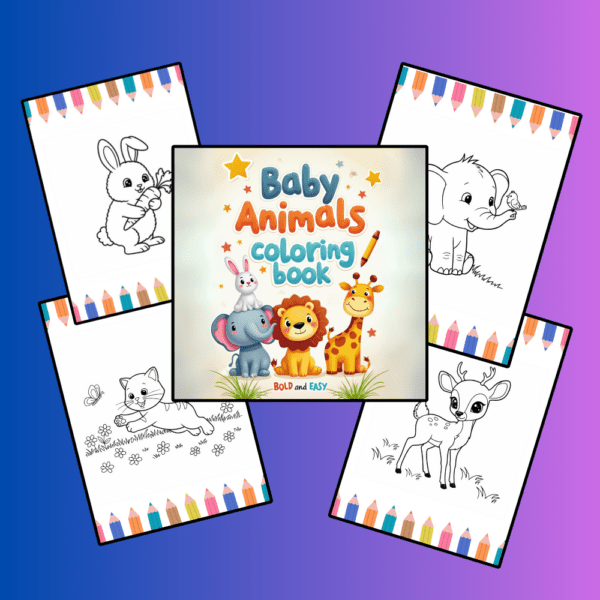 Cover of Free Baby Animals Coloring Book for Kids Ages 3–7 – bold and easy designs for toddlers and preschoolers.
