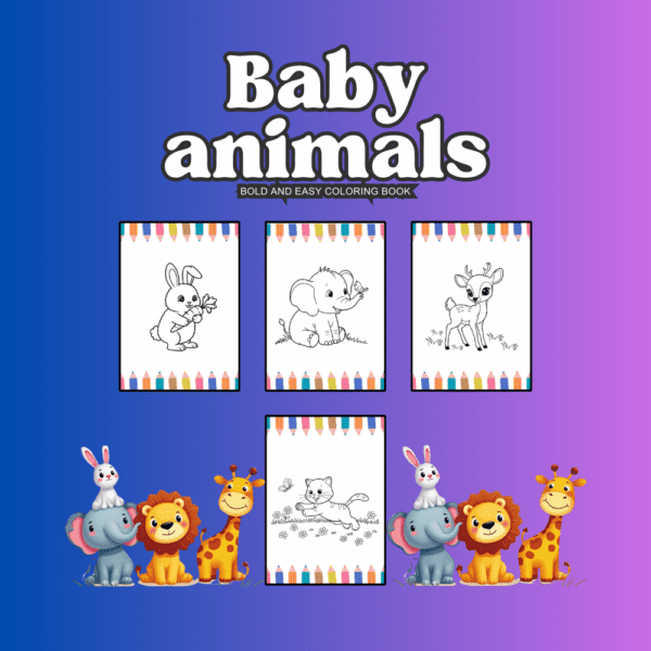 Cover of Free Baby Animals Coloring Book for Kids Ages 3–7 – bold and easy designs for toddlers and preschoolers.