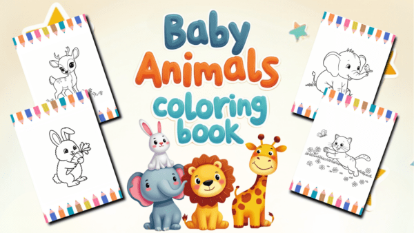 Cover of Free Baby Animals Coloring Book for Kids Ages 3–7 – bold and easy designs for toddlers and preschoolers.
